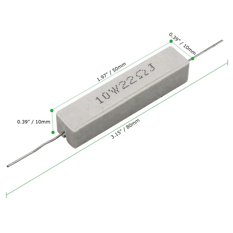 Dimlove 10W 22 5% Cement Resistor, 10 Pack, Axial Lead, White, 50x10x10mm, 15mm Lead, 0.8mm Diameter, Ceramic, Metal, Through-Hole Mount, Single Resistor - Image 3